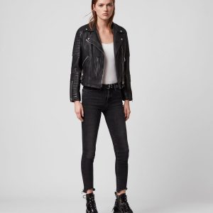 Estella black leather biker jacket for women - Image 4