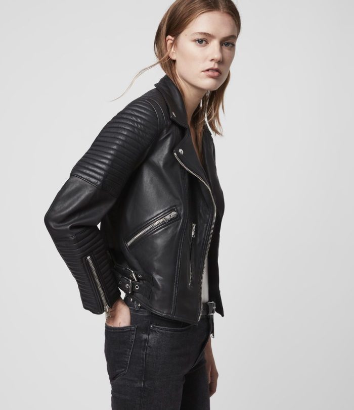 Estella black leather biker jacket for women - Image 2