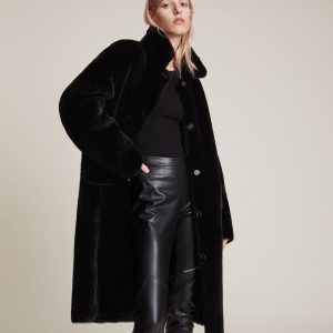 Serra shearling black coat for women - Image 2