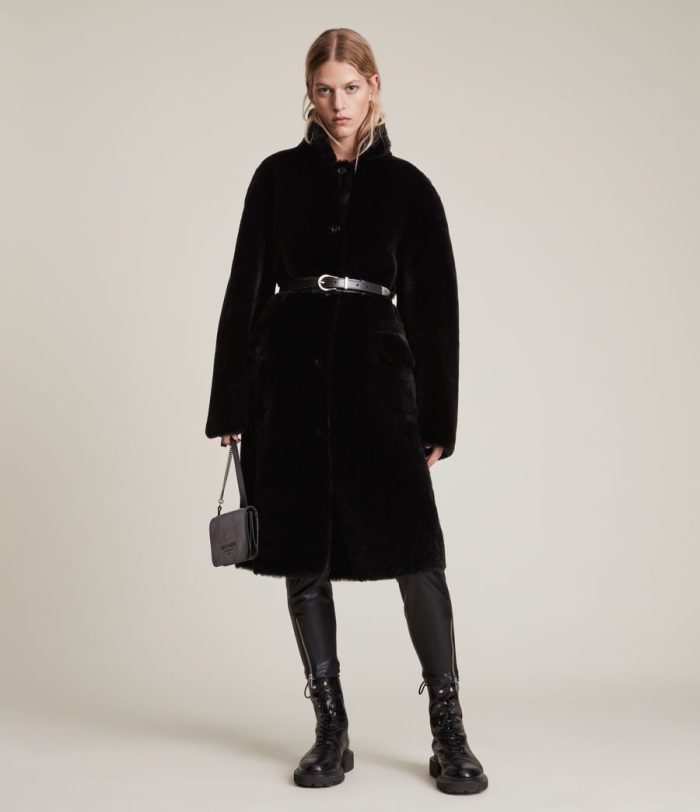 Serra shearling black coat for women