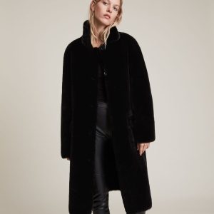 Serra shearling black coat for women - Image 3