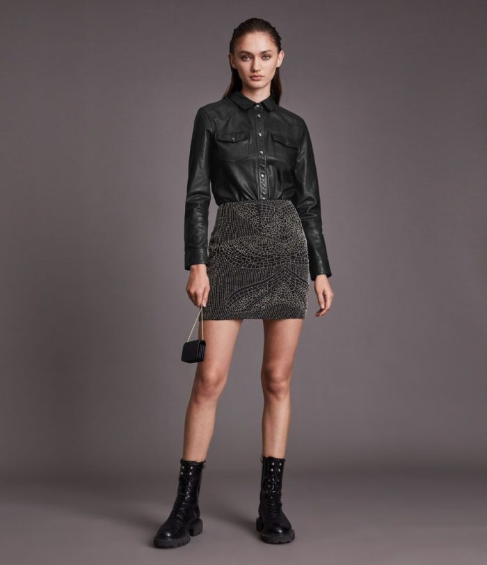Stanway black leather shirt jacket for women