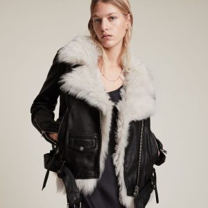 Luna shearling biker black jacket for women