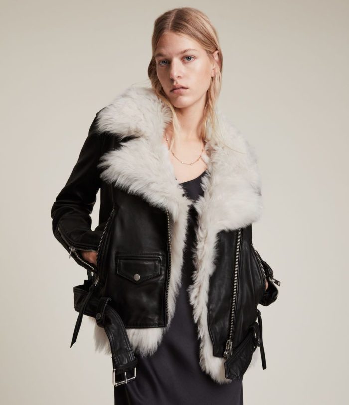 Luna shearling biker black jacket for women
