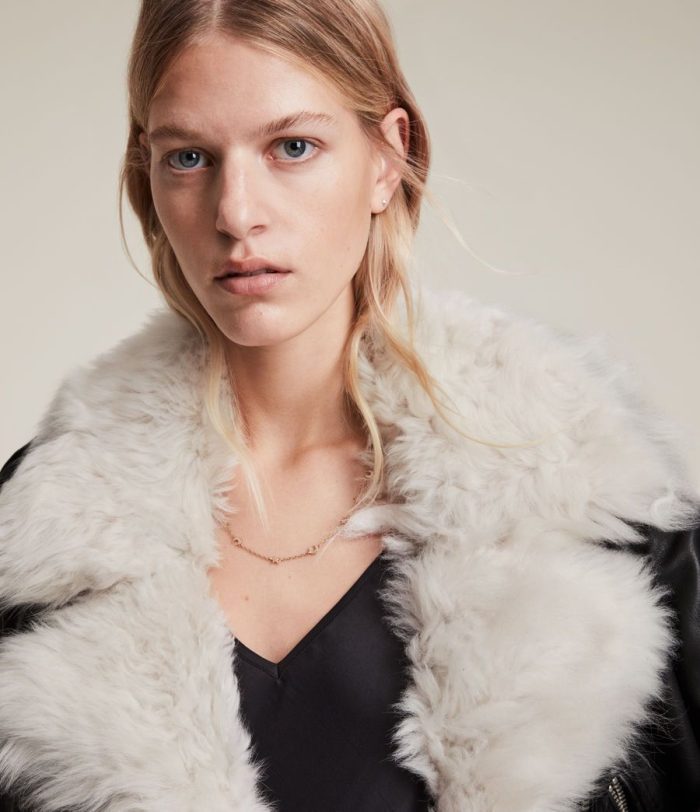 Luna shearling biker black jacket for women - Image 2