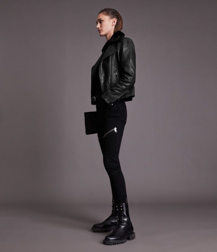 Dalby bubble black leather biker jacket for women - Image 4