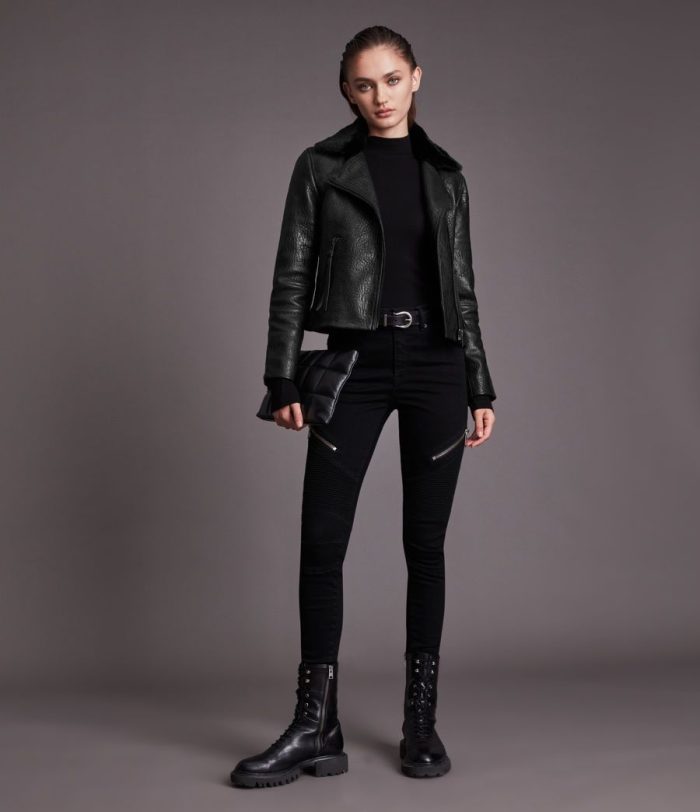 Dalby bubble black leather biker jacket for women - Image 3