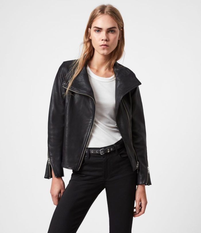 Ellis black leather biker jacket for women