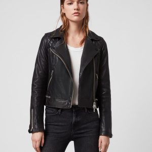 Conroy black leather biker jacket for women