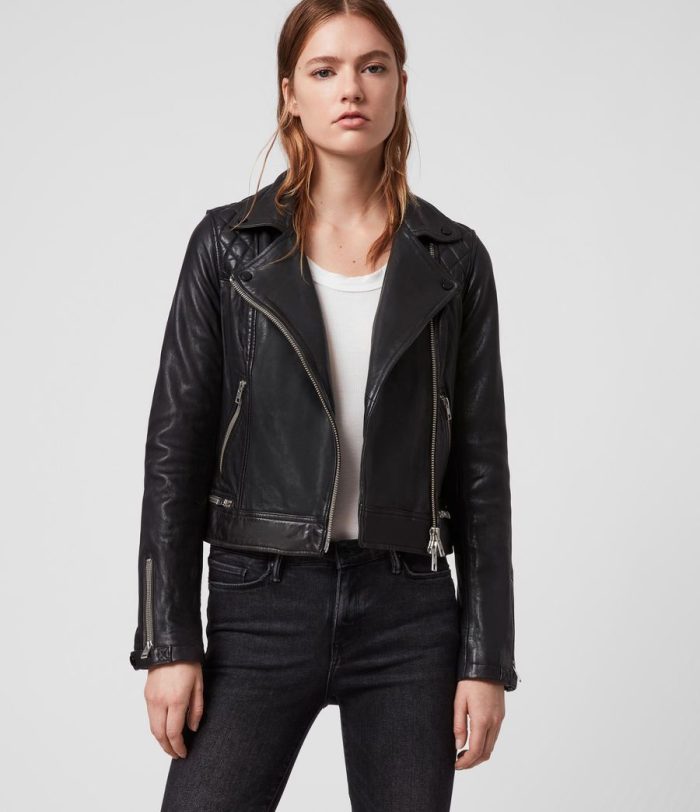 Conroy black leather biker jacket for women