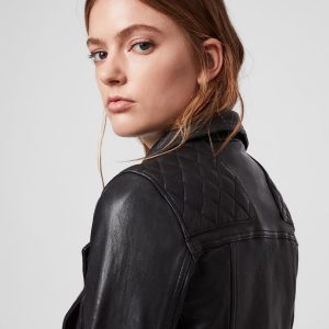 Conroy black leather biker jacket for women - Image 2