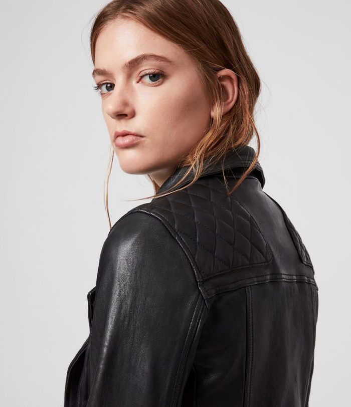 Conroy black leather biker jacket for women - Image 2