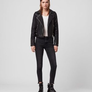 Conroy black leather biker jacket for women - Image 4