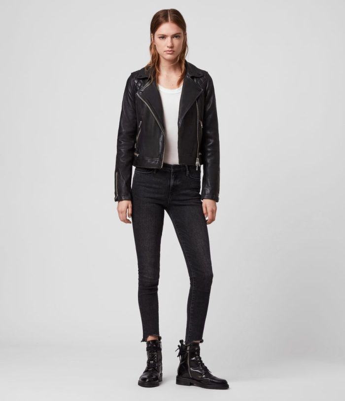 Conroy black leather biker jacket for women - Image 4