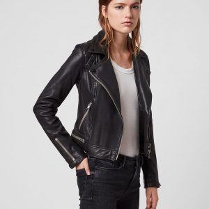 Conroy black leather biker jacket for women - Image 3