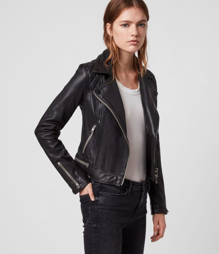 Conroy black leather biker jacket for women - Image 3