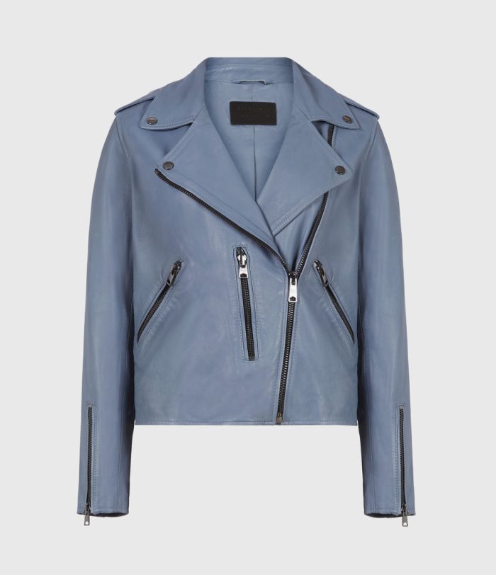 Fern blue leather biker jacket for women - Image 2