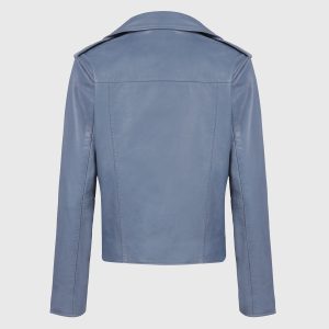 Fern blue leather biker jacket for women - Image 3
