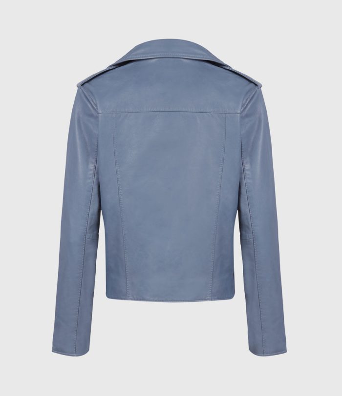 Fern blue leather biker jacket for women - Image 3