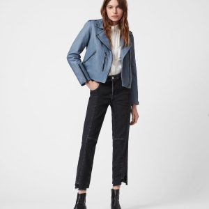 Fern blue leather biker jacket for women - Image 4