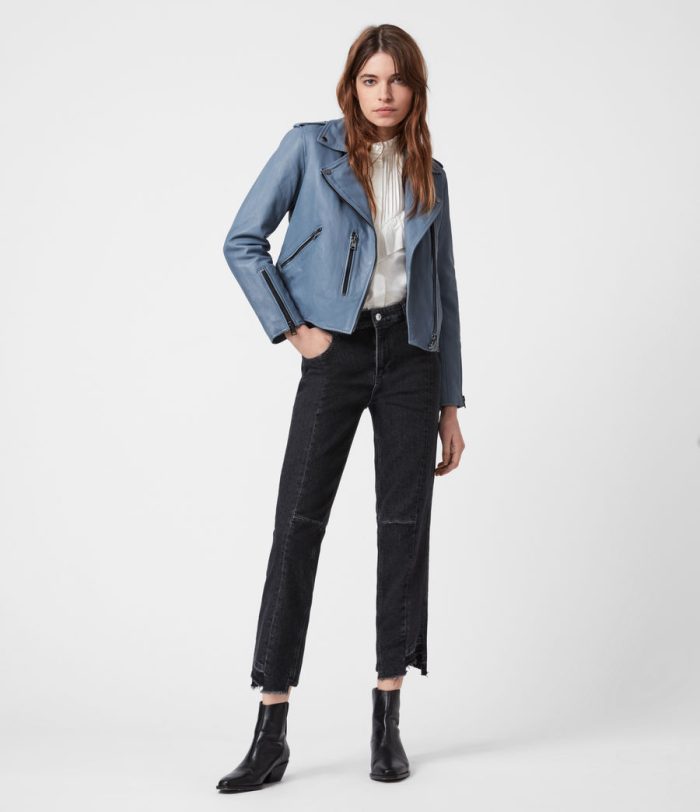 Fern blue leather biker jacket for women - Image 4