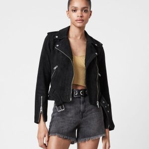 Braided black suede biker jacket for women - Image 3