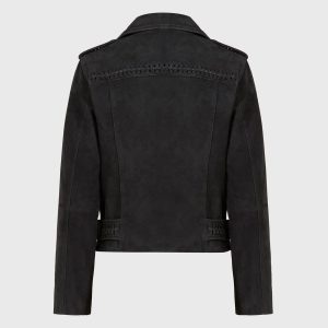 Braided black suede biker jacket for women - Image 4