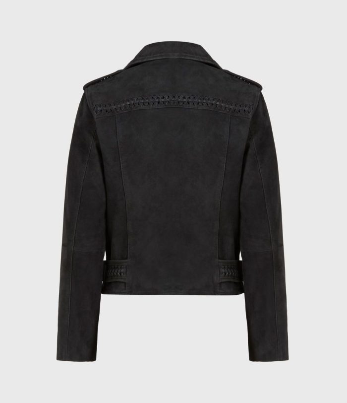 Braided black suede biker jacket for women - Image 4