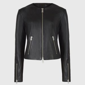 Nala black leather biker jacket for women