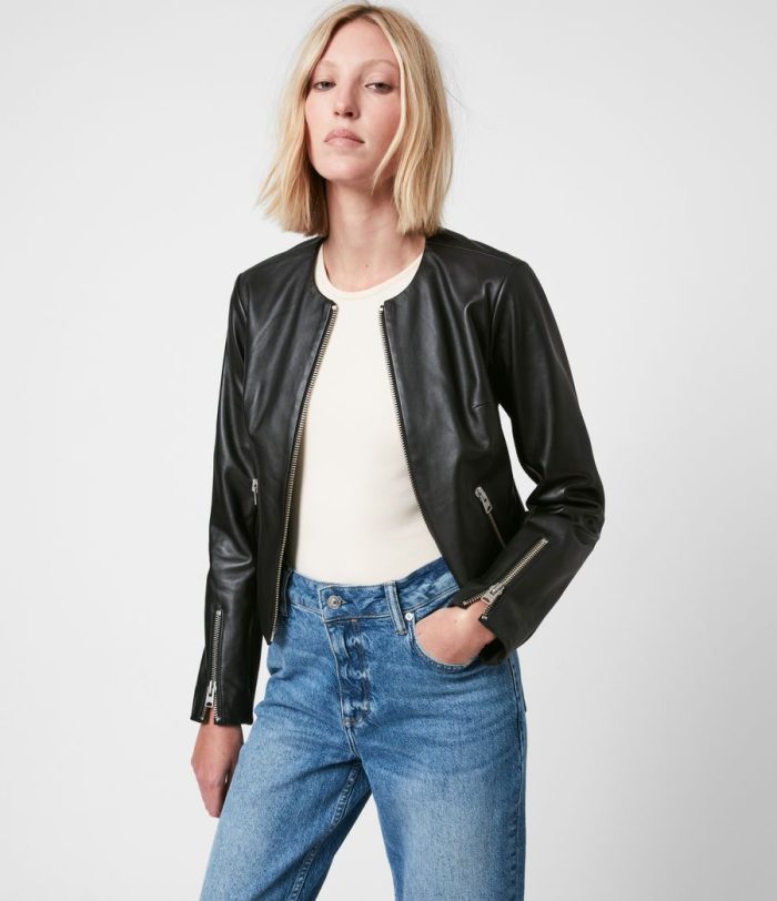 Nala black leather biker jacket for women - Image 3