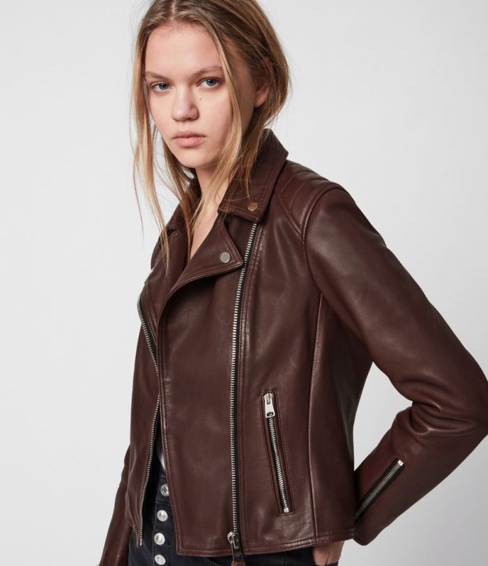 Neve quilt brown leather biker jacket for women - Image 3