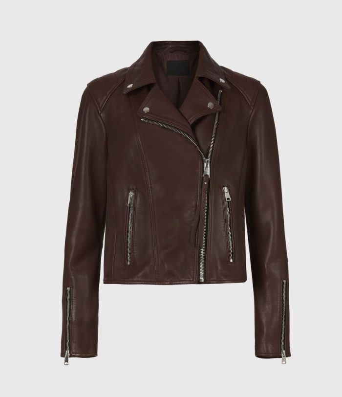 Neve quilt brown leather biker jacket for women - Image 2