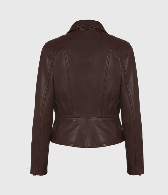 Neve quilt brown leather biker jacket for women - Image 4