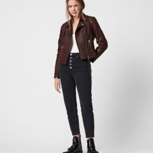Neve quilt brown leather biker jacket for women