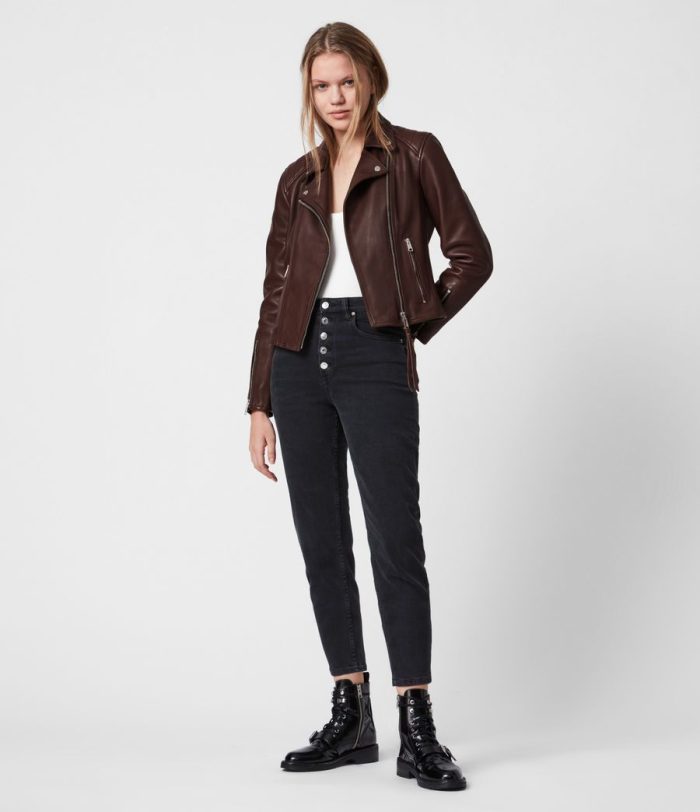 Neve quilt brown leather biker jacket for women