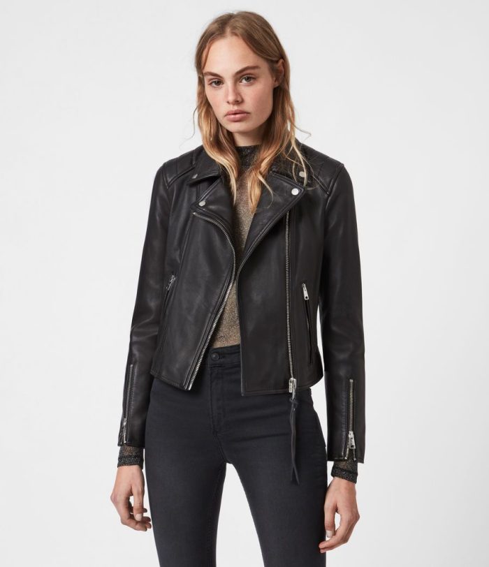 Neve quilted black leather biker jacket for women - Image 3