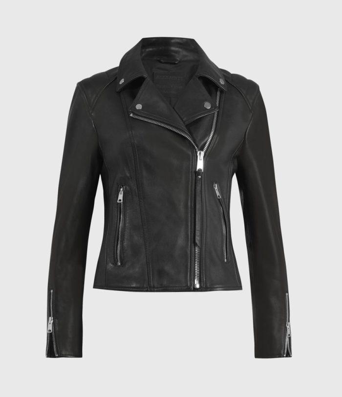 Neve quilted black leather biker jacket for women - Image 2