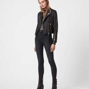 Neve quilted black leather biker jacket for women