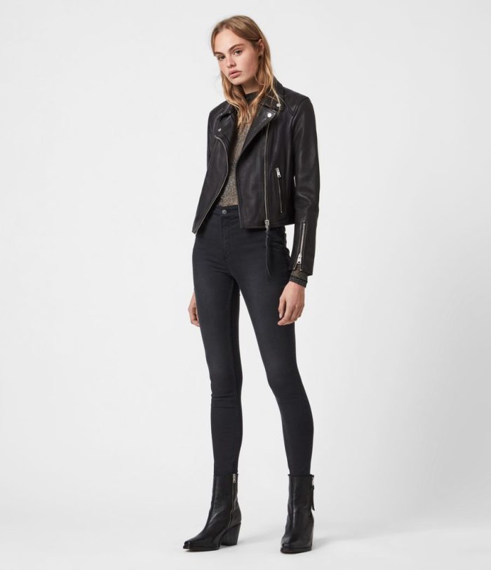 Neve quilted black leather biker jacket for women