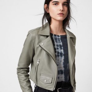 Elora green leather biker jacket for women