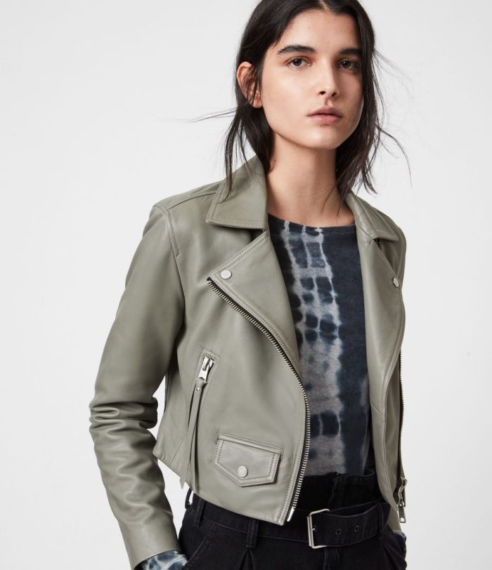 Elora green leather biker jacket for women