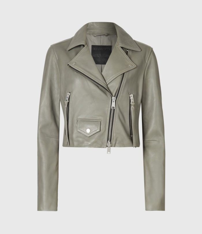 Elora green leather biker jacket for women - Image 2