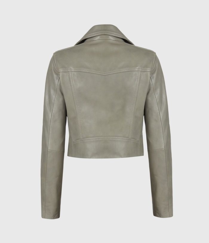 Elora green leather biker jacket for women - Image 3