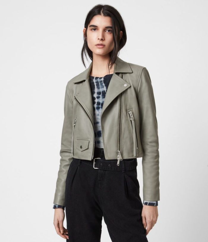 Elora green leather biker jacket for women - Image 4