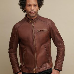Jerry three pocket brown leather jacket for men