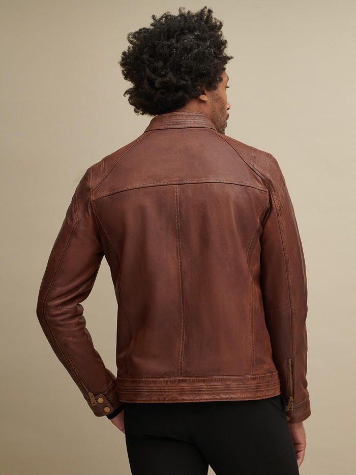 Jerry three pocket brown leather jacket for men - Image 2