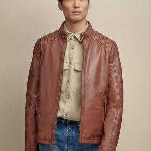 Eli two pocket brown leather jacket for men