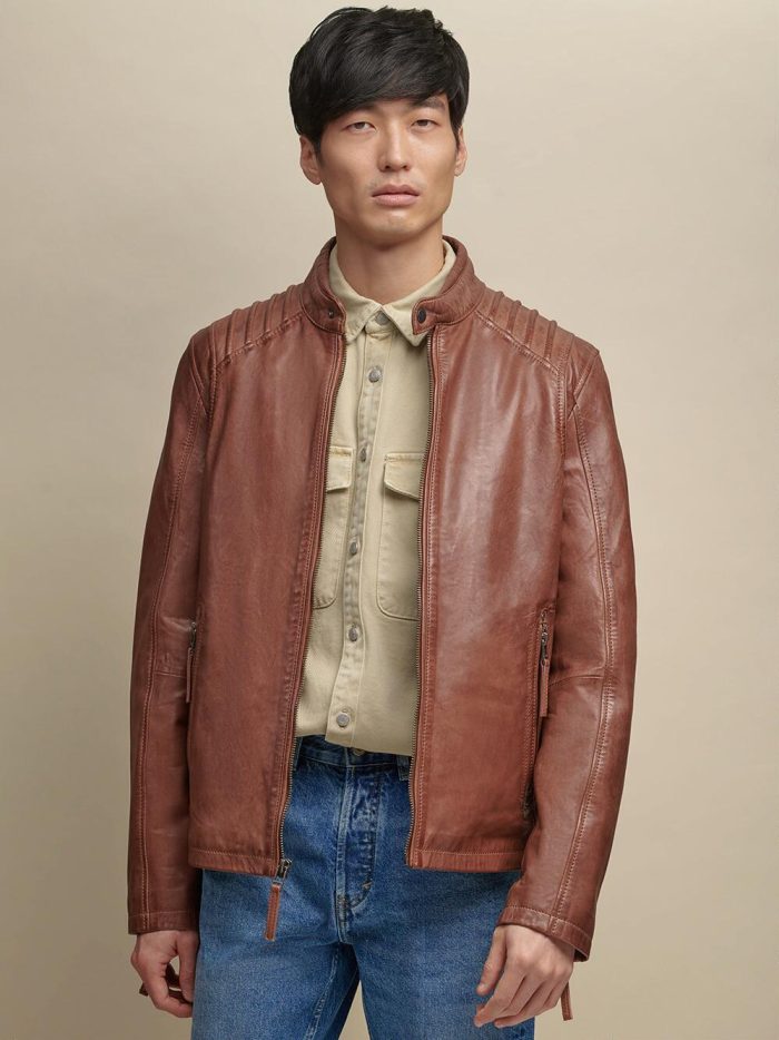 Eli two pocket brown leather jacket for men