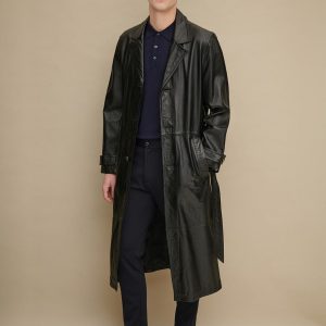 Murray black leather trench coat for men