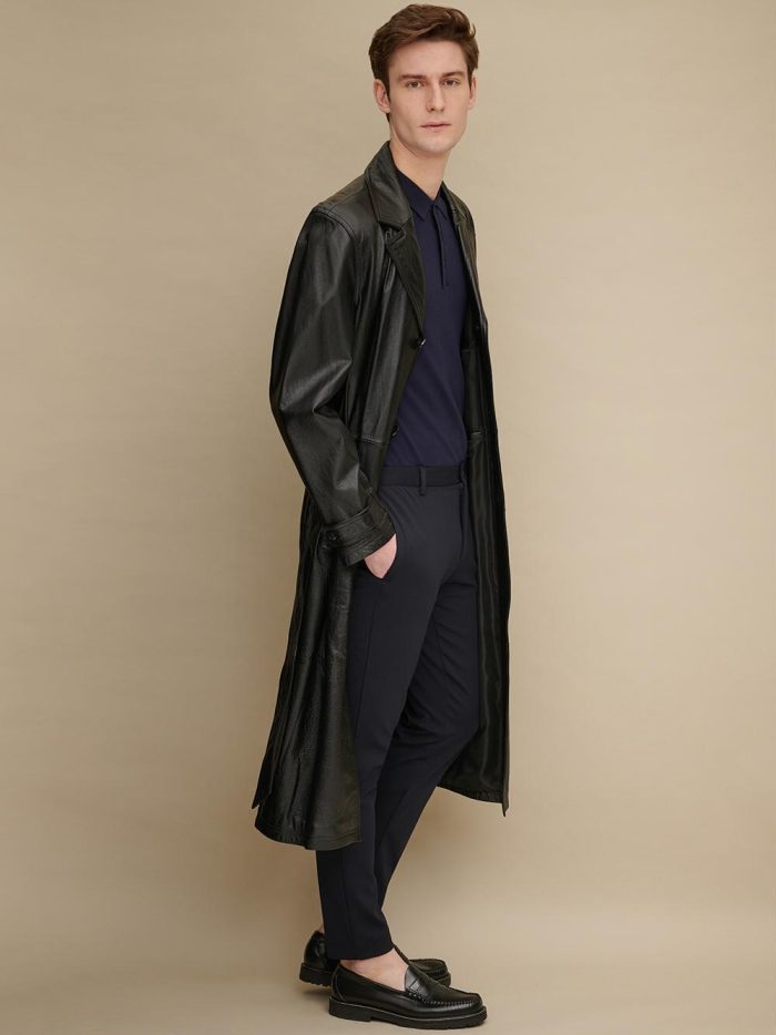 Murray black leather trench coat for men - Image 4